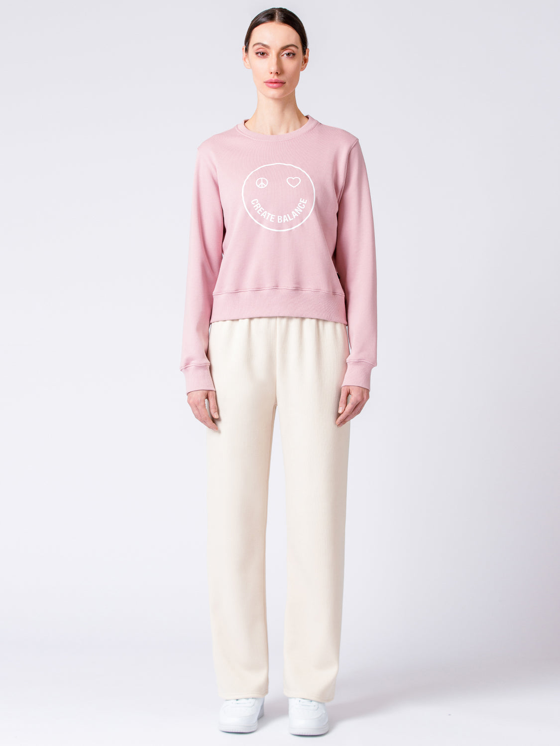 RIBBED HIGH WAIST WINTER FLEECE WIDE LEG SWEATPANTS, OATMEAL