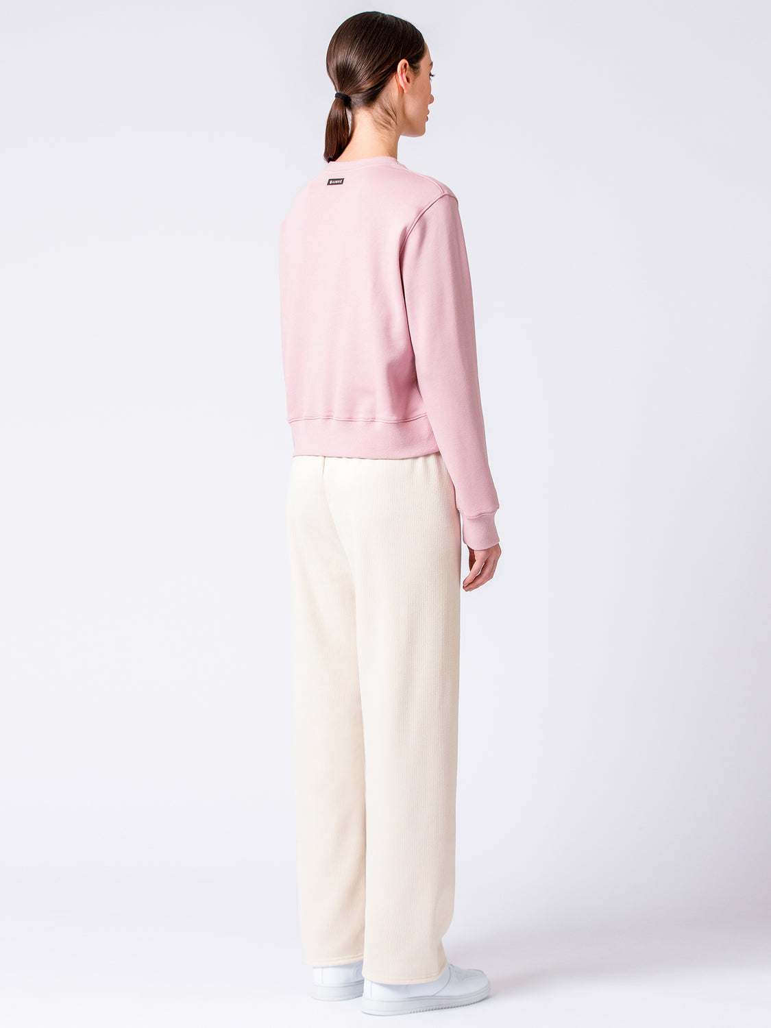 RIBBED HIGH WAIST WINTER FLEECE WIDE LEG SWEATPANTS, OATMEAL