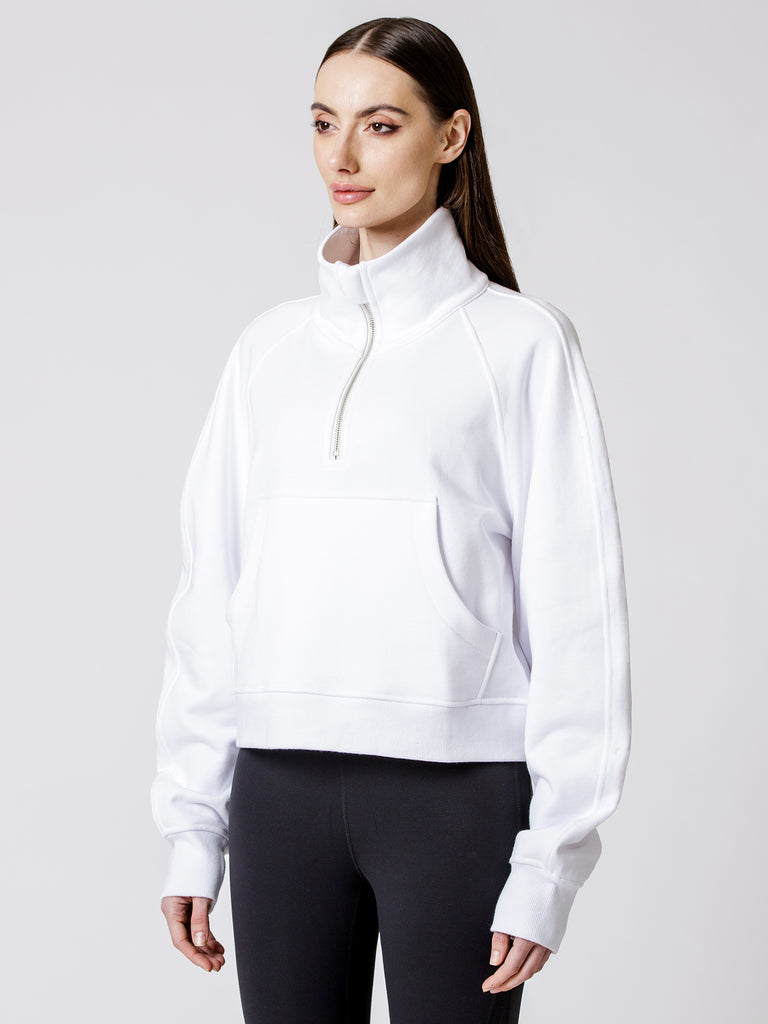 COLLARED HALF ZIP RELAXED SWEATSHIRT, WHITE