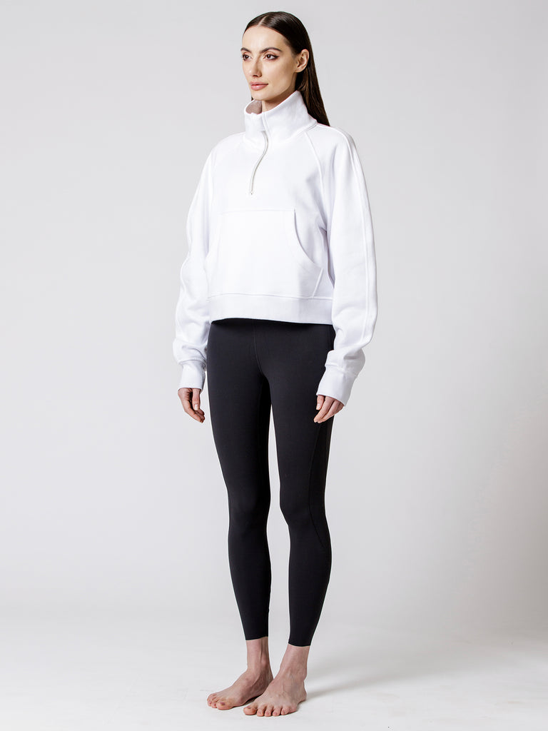 COLLARED HALF ZIP RELAXED SWEATSHIRT, WHITE