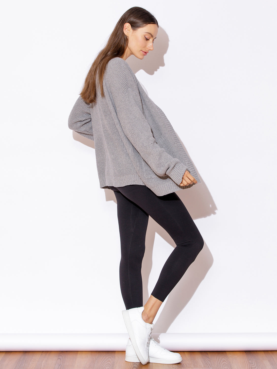 BOYFRIEND FIT KNIT CARDIGAN, LIGHT GREY