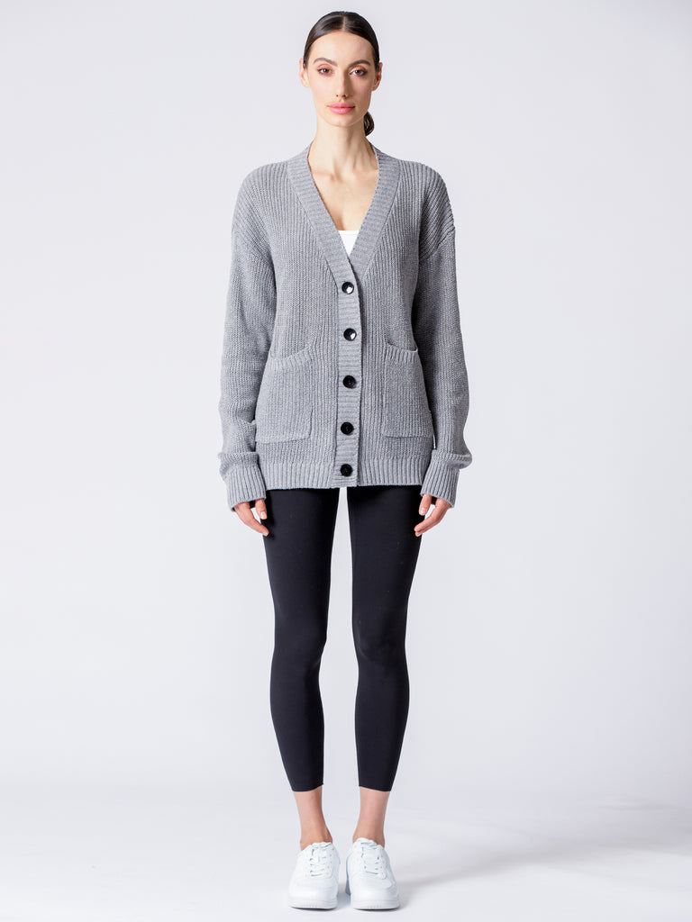 BOYFRIEND FIT KNIT CARDIGAN, LIGHT GREY