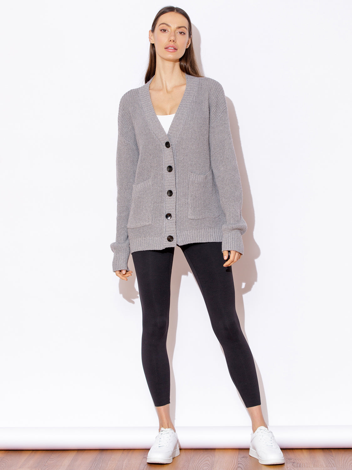 BOYFRIEND FIT KNIT CARDIGAN, LIGHT GREY