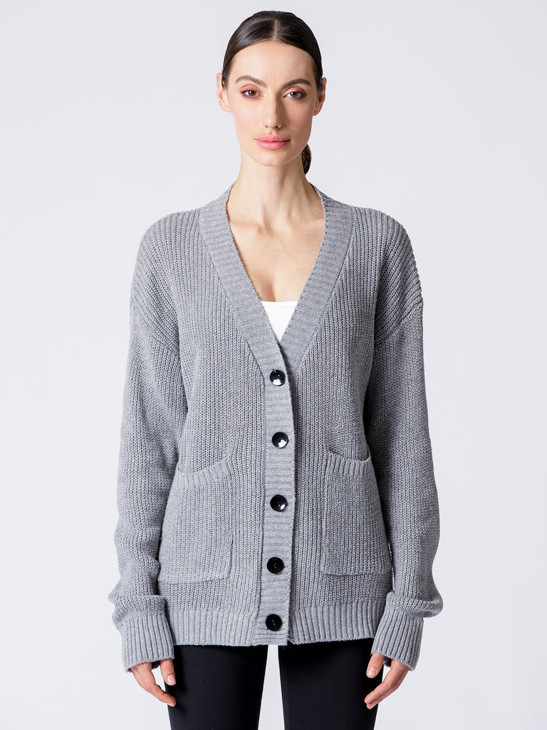 BOYFRIEND FIT KNIT CARDIGAN, LIGHT GREY