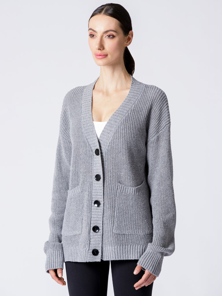 BOYFRIEND FIT KNIT CARDIGAN, LIGHT GREY