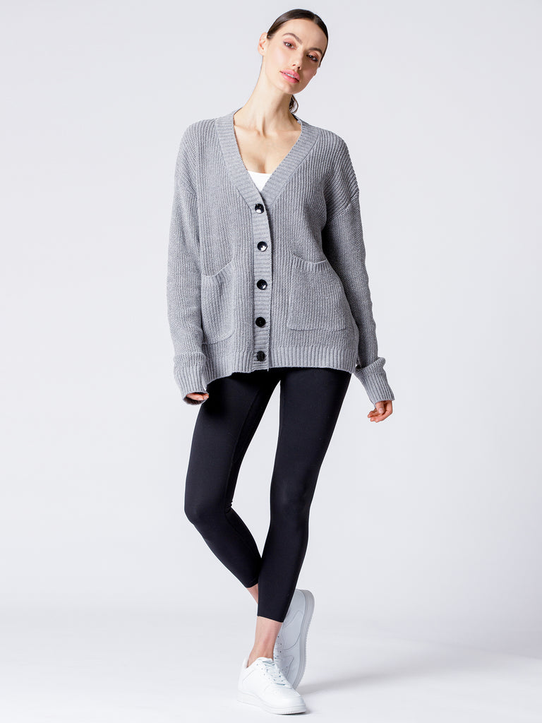BOYFRIEND FIT KNIT CARDIGAN, LIGHT GREY