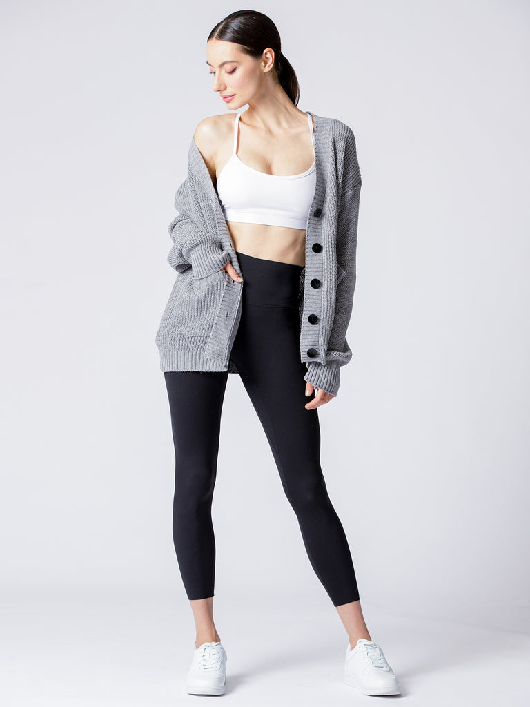 BOYFRIEND FIT KNIT CARDIGAN, LIGHT GREY