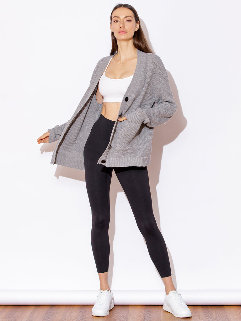 BOYFRIEND FIT KNIT CARDIGAN, LIGHT GREY