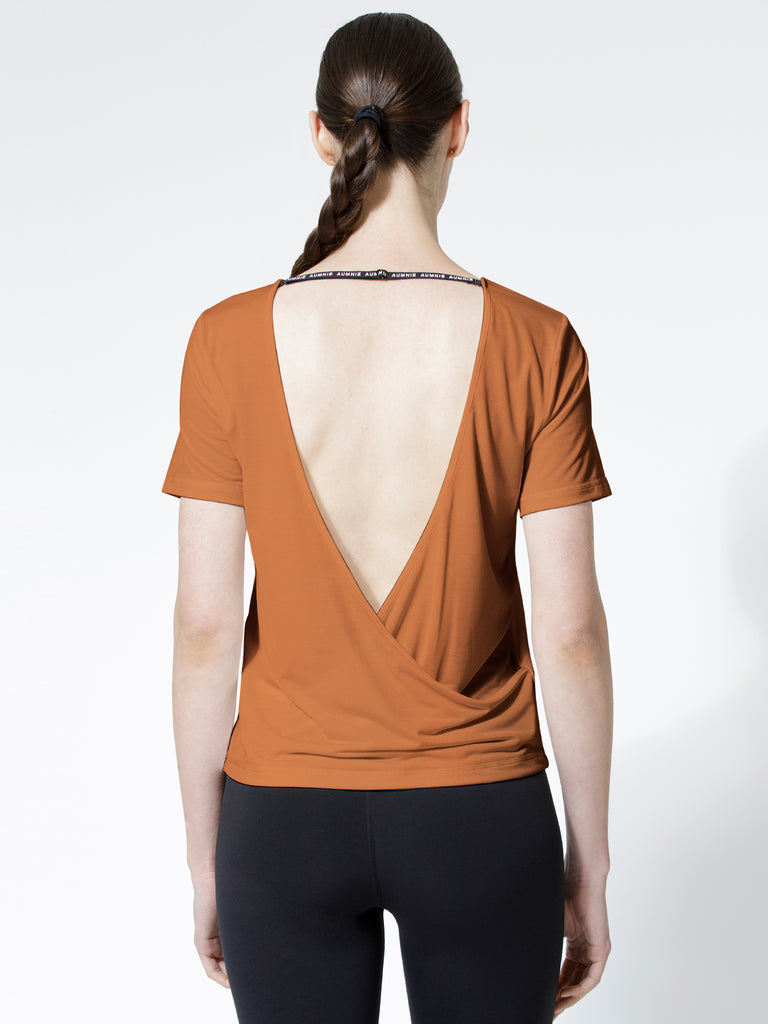 OPEN BACK WRAP TEE, BRONZE