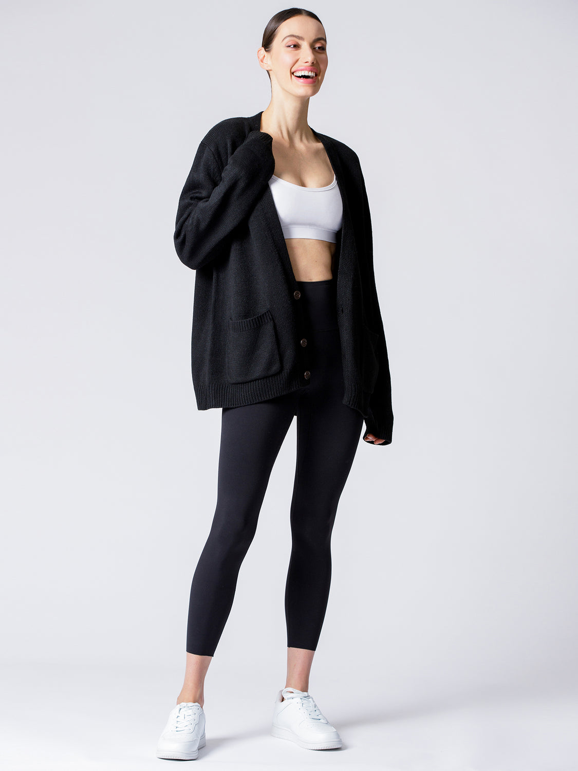 EVERYDAY OVERSIZED CLASSIC CARDIGAN, BLACK