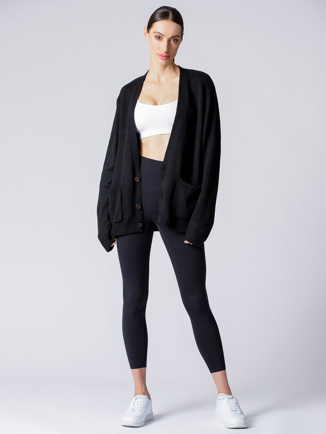 EVERYDAY OVERSIZED CLASSIC CARDIGAN, BLACK