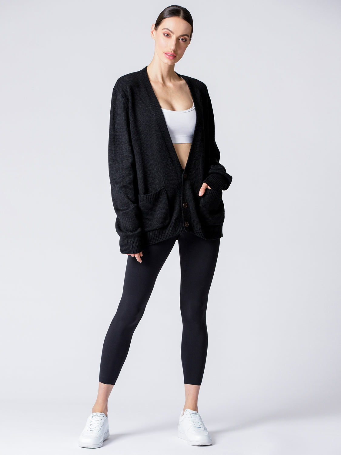 EVERYDAY OVERSIZED CLASSIC CARDIGAN, BLACK