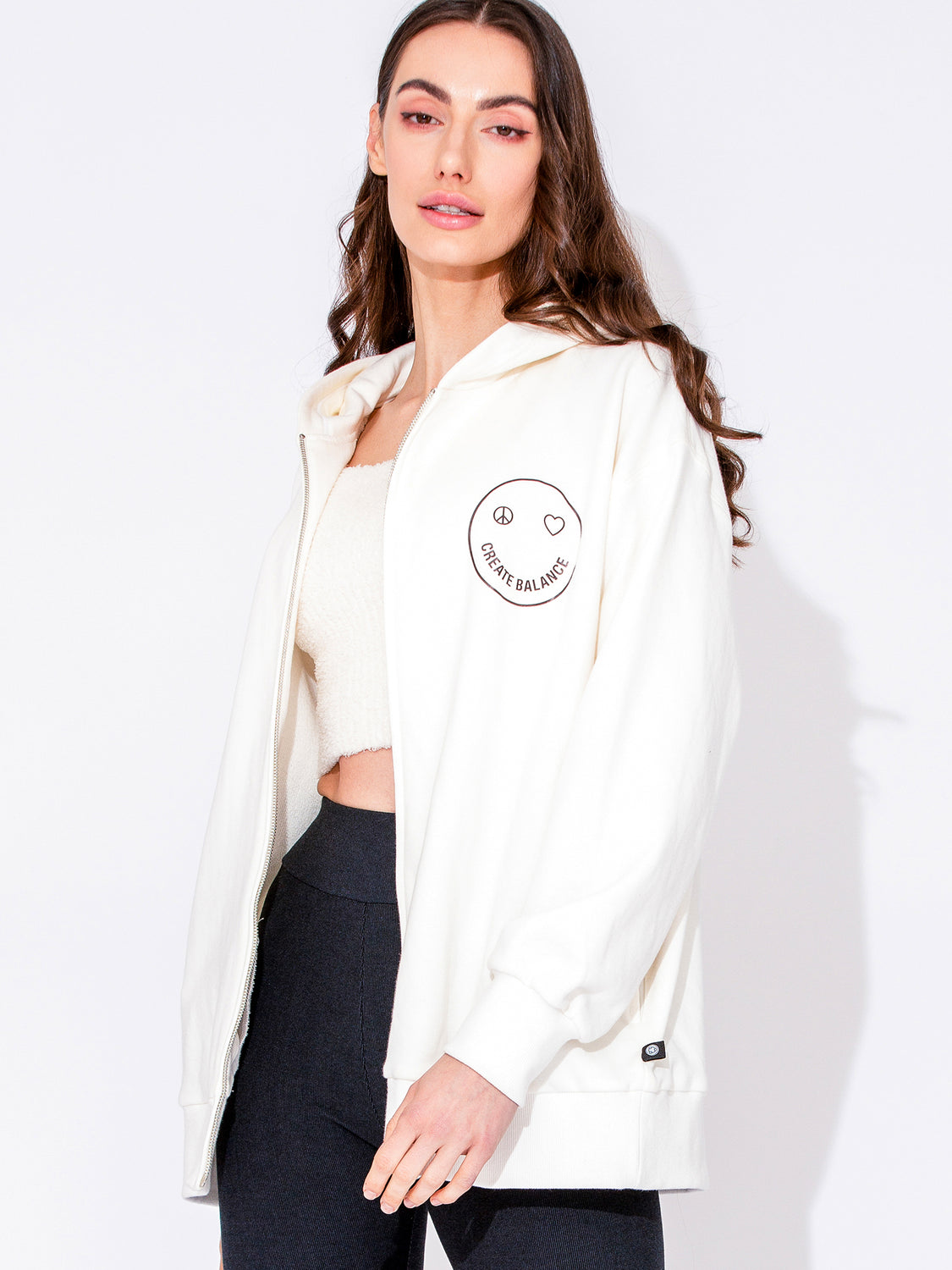 HAPPY GLOW ZIP HOODIE, WHITE