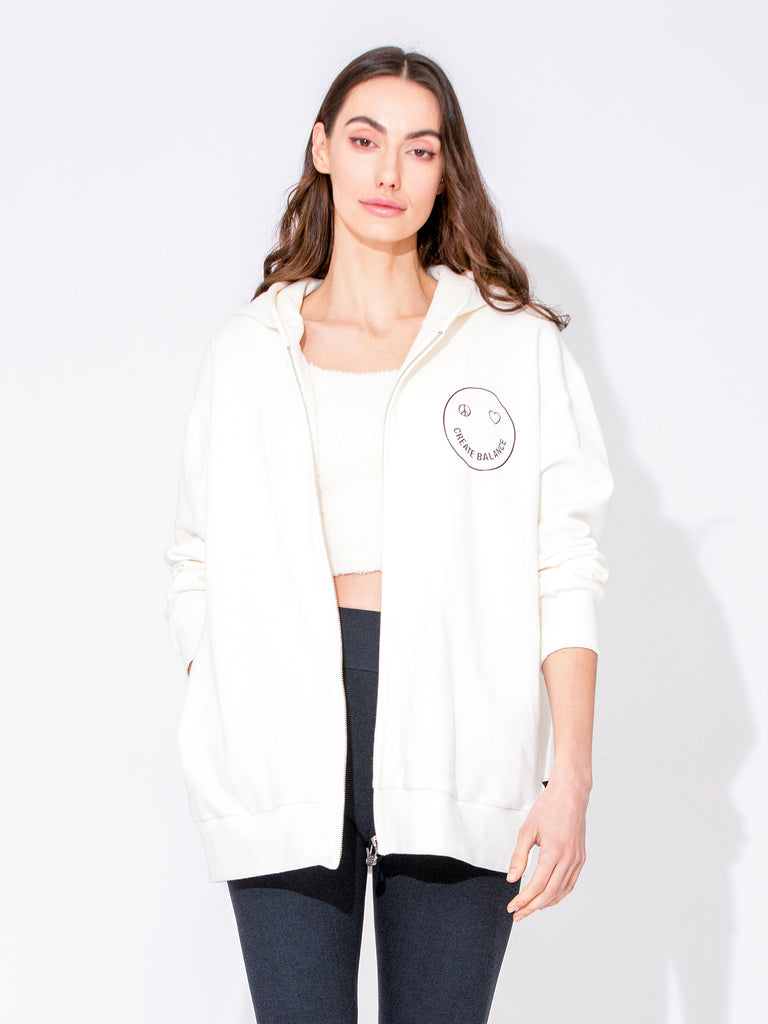 HAPPY GLOW ZIP HOODIE, WHITE