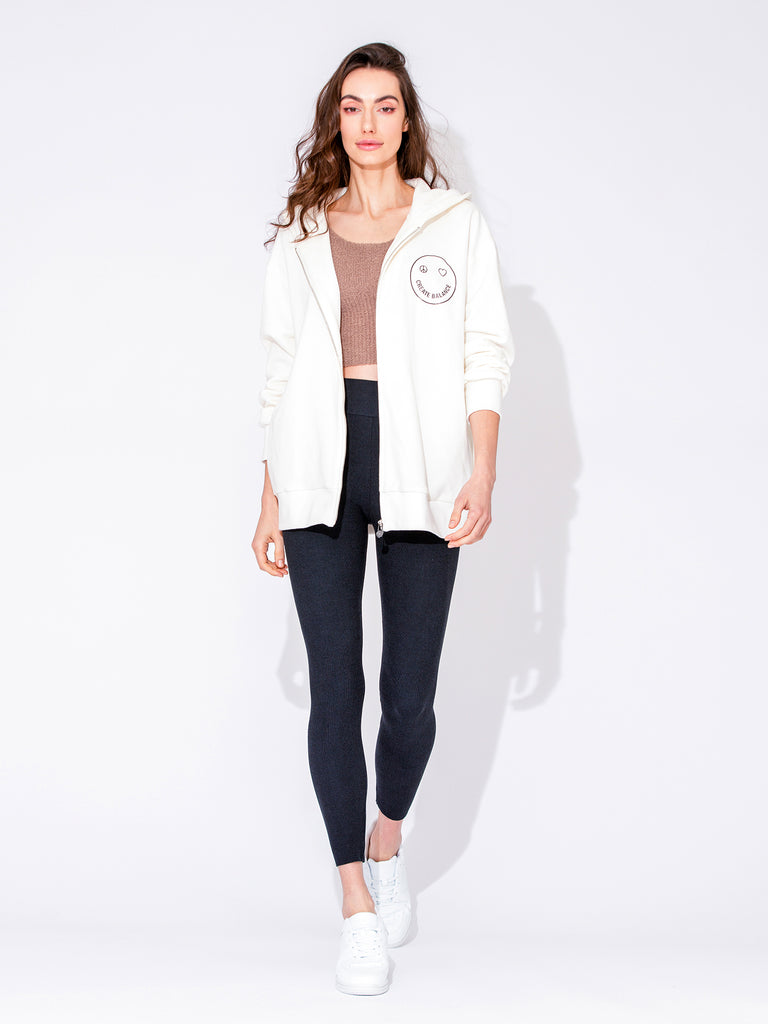 HAPPY GLOW ZIP HOODIE, WHITE