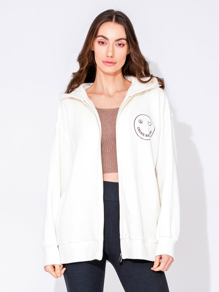 HAPPY GLOW ZIP HOODIE, WHITE
