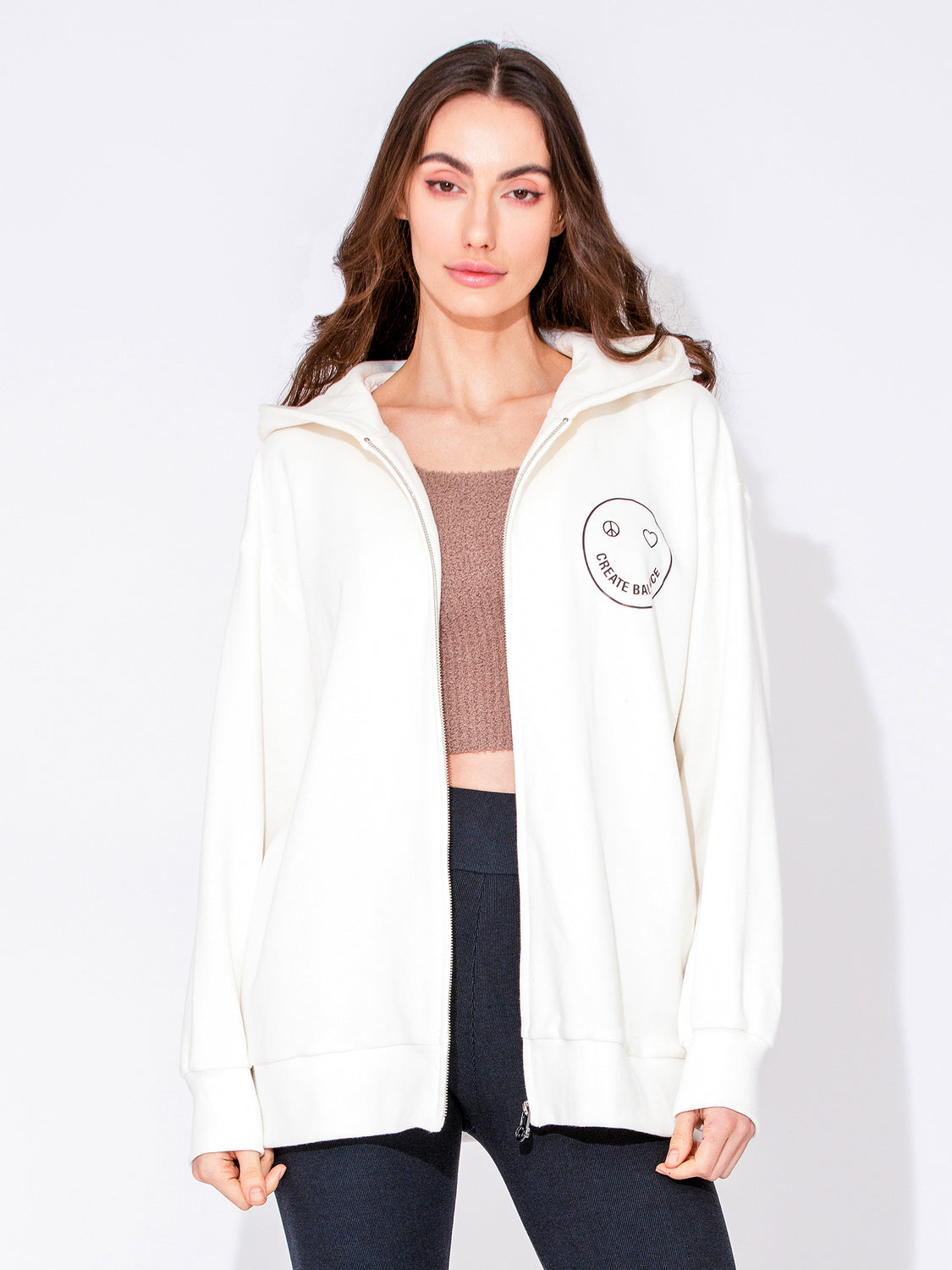 HAPPY GLOW ZIP HOODIE, WHITE