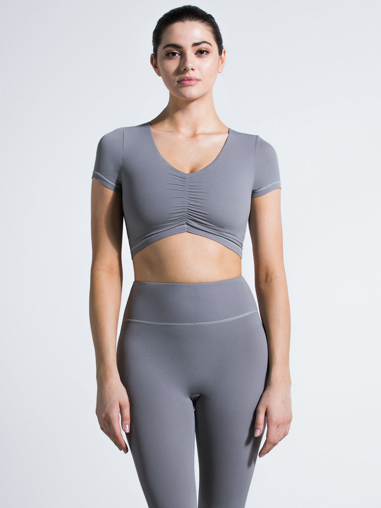 RUCHED NUDE TEE, LUNAR GREY