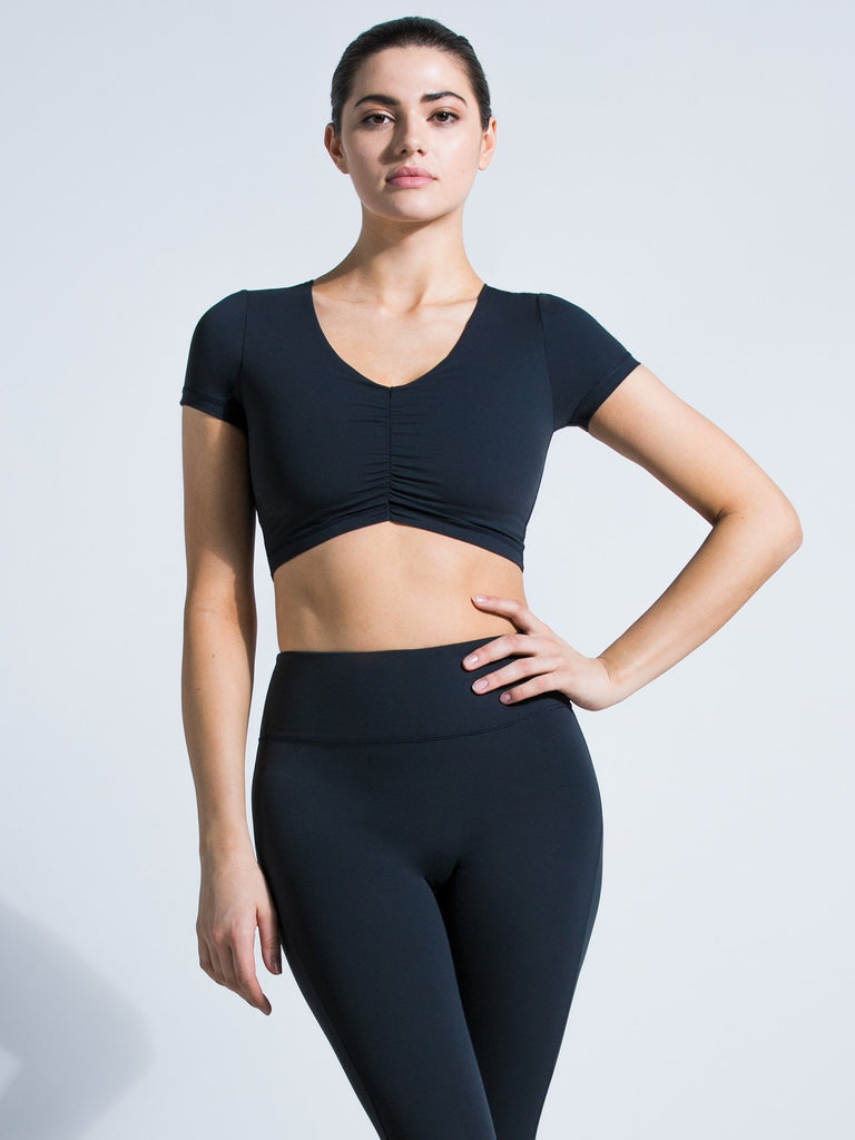 RUCHED NUDE TEE, MIDNIGHT GREY