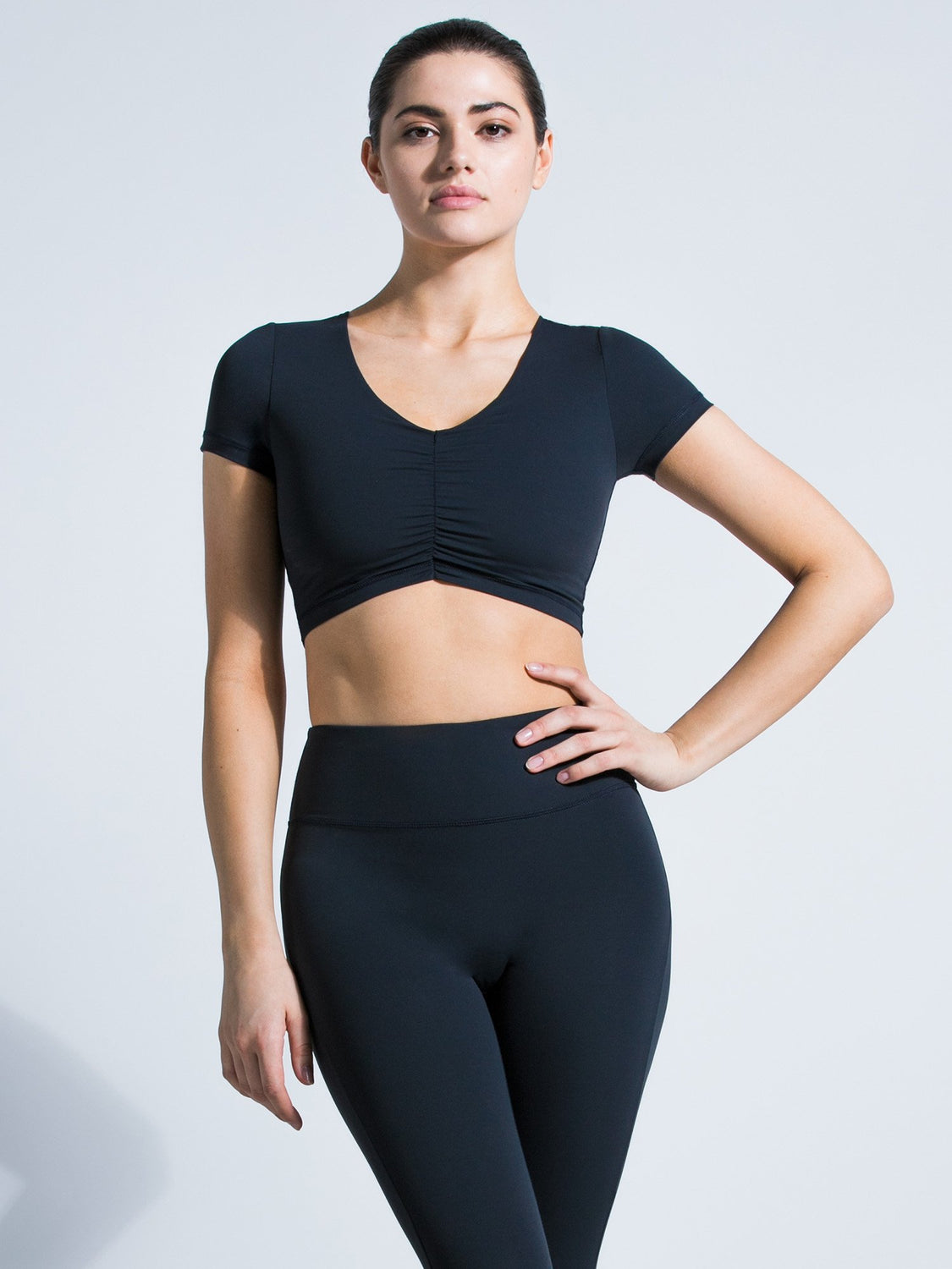 RUCHED NUDE TEE, MIDNIGHT GREY