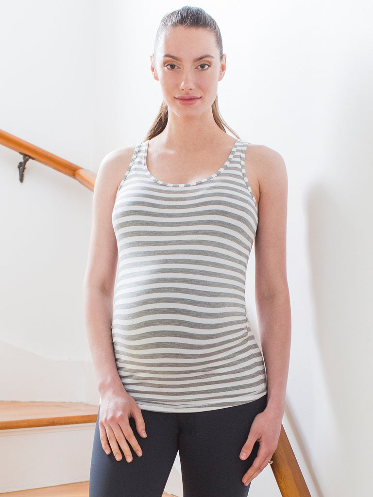 SOFT STRETCH MATERNITY TANK, LIGHT GREY STRIPES