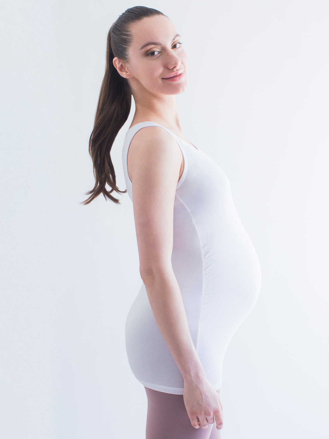 LONG SOFT STRETCH MATERNITY TANK, WHITE