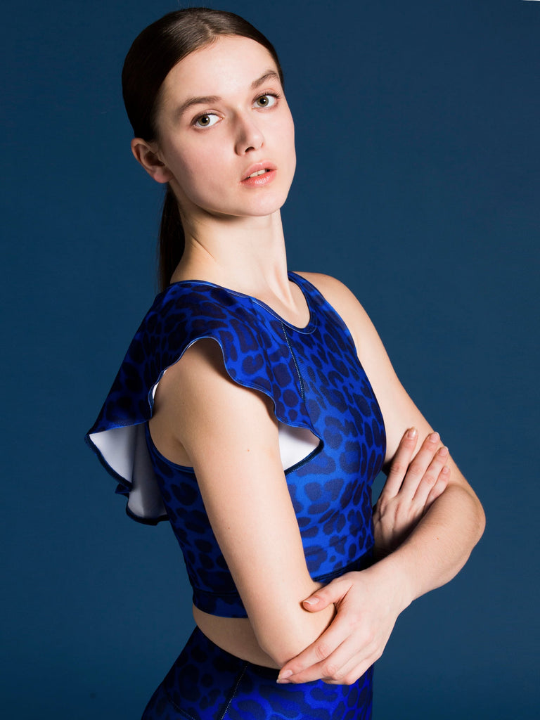 LILY CROPPED TOP, BLUE LEOPARD
