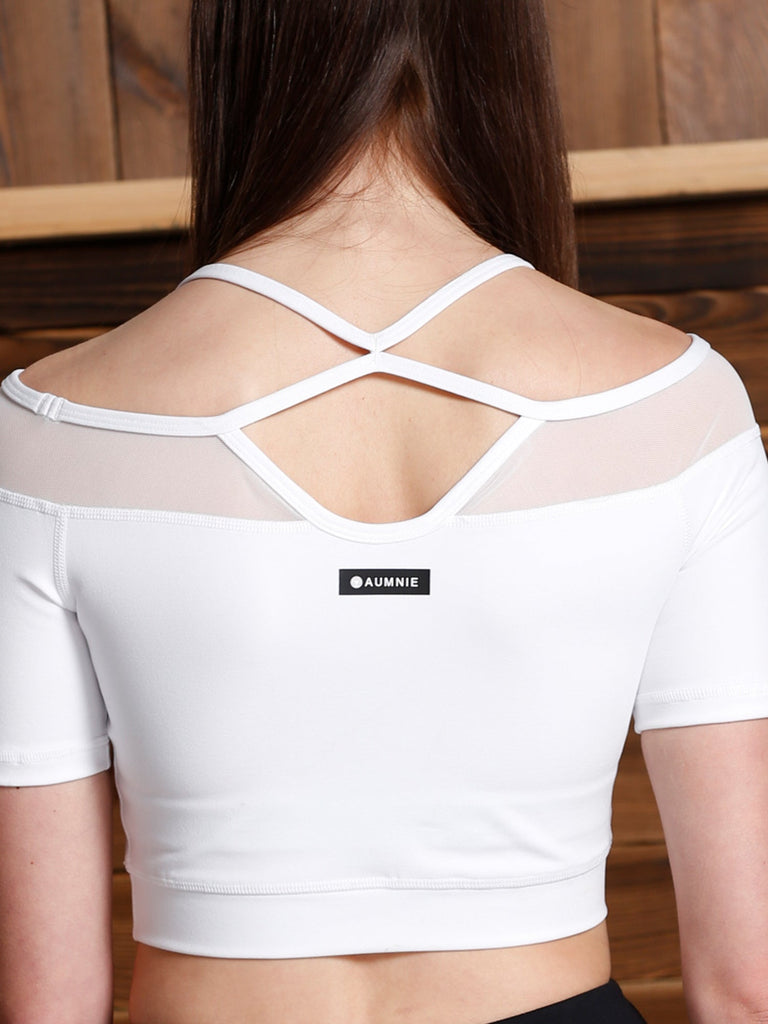 SHAKTI CROPPED TEE, WHITE/WHITE MESH
