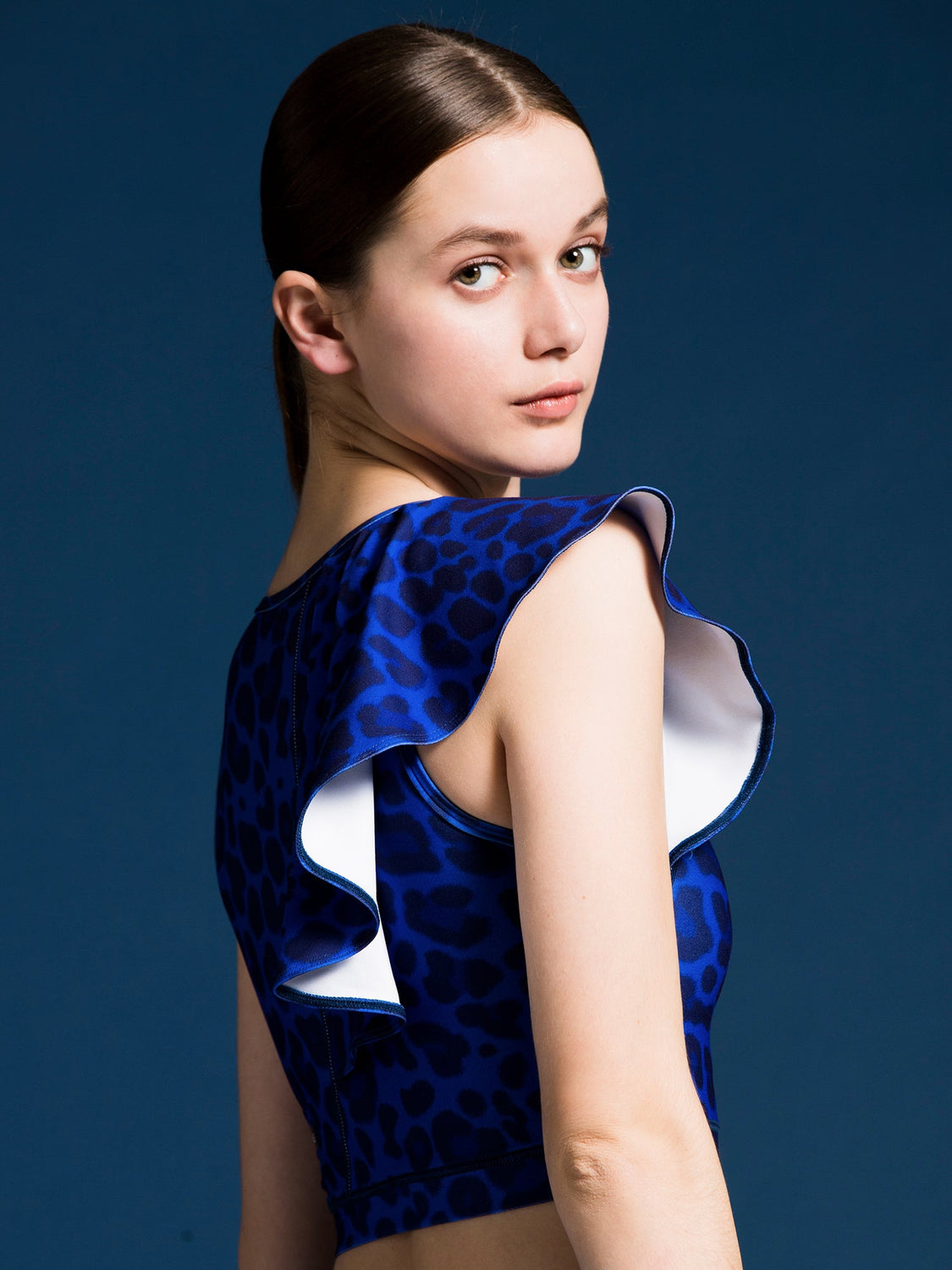 LILY CROPPED TOP, BLUE LEOPARD