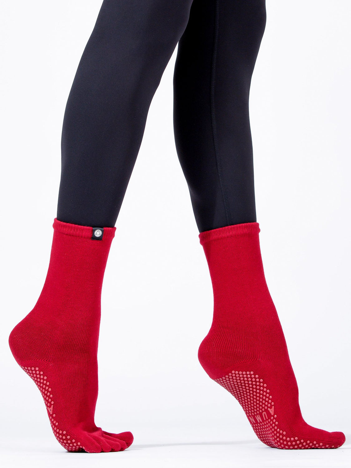 KNEE HIGH FULL TOE YOGA GRIP SOCKS, RUBY