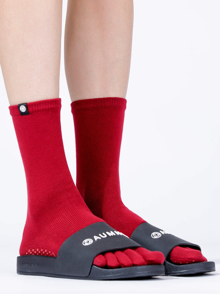 KNEE HIGH FULL TOE YOGA GRIP SOCKS, RUBY