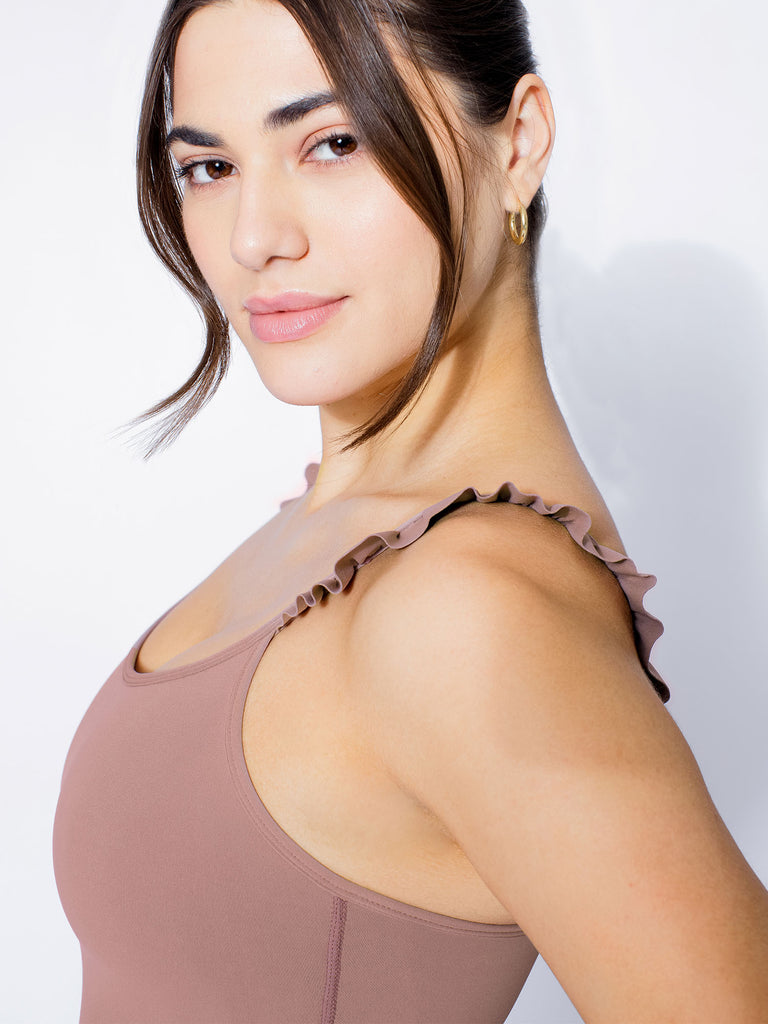 RUFFLED SIMPLICITY TANK, ASH MAUVE