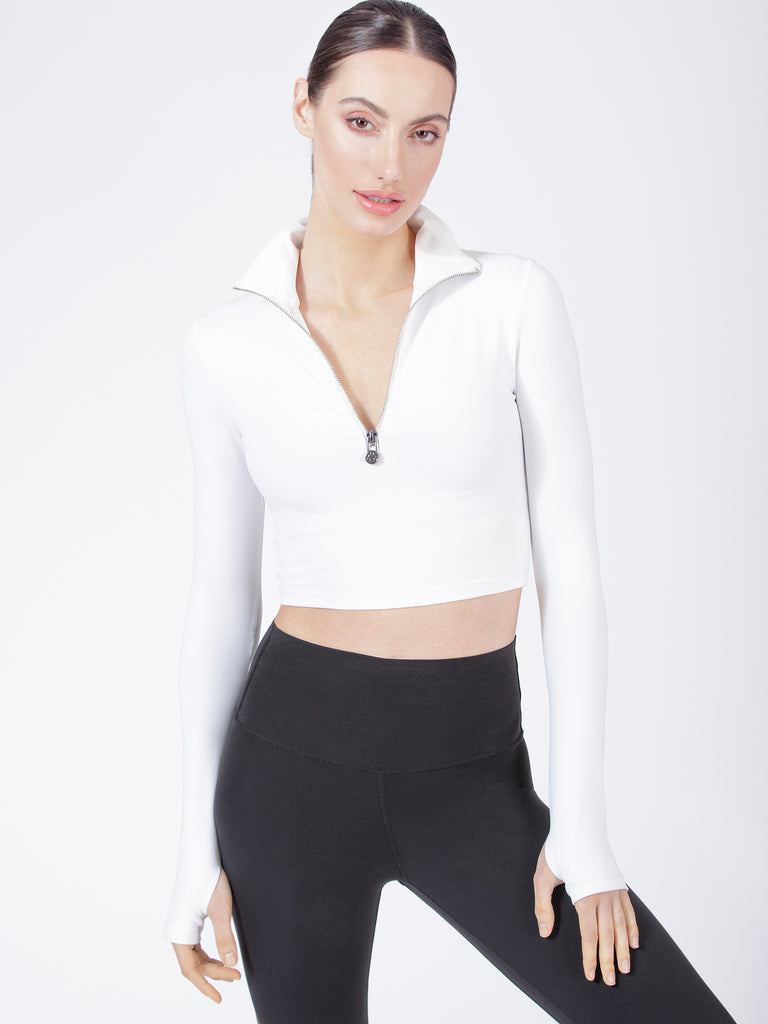 ATHLETICS HALF ZIPPER TOP, WHITE