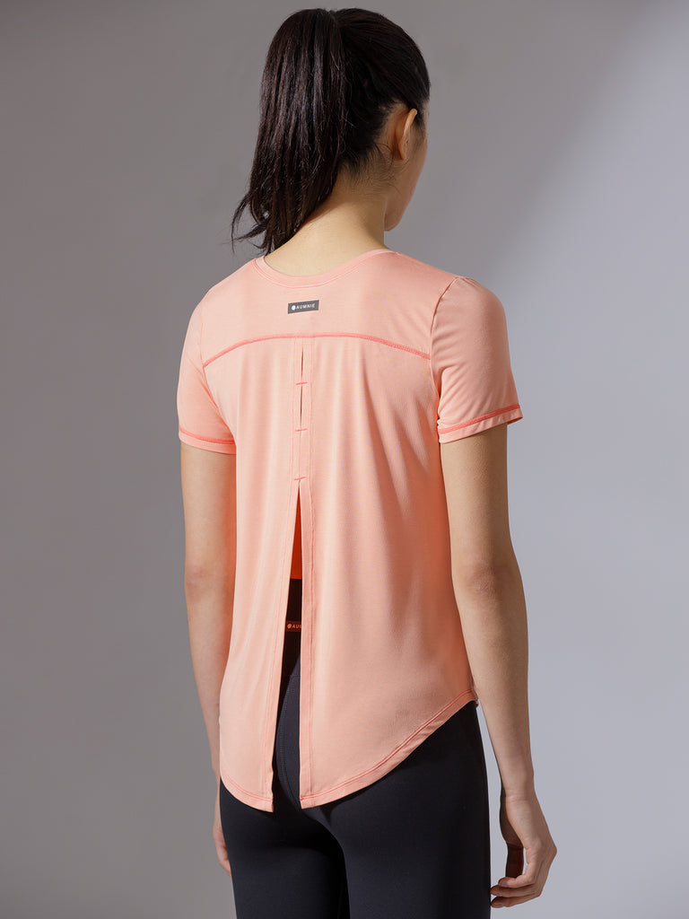 BACK TIE EVERYDAY SHORT SLEEVE TEE, PEACH