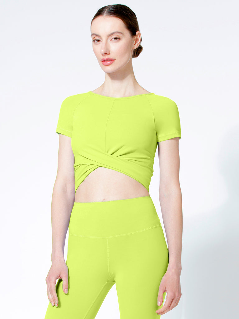 SHORT SLEEVE NUDE FRONT WRAP TEE, GLOW
