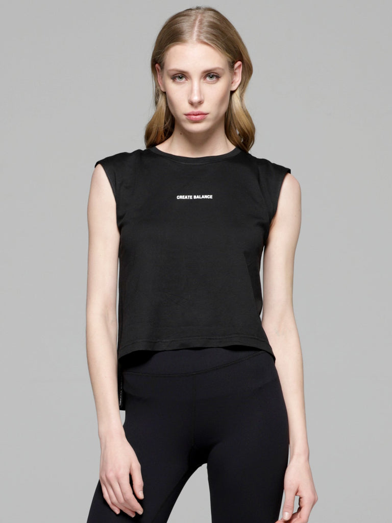 HI LO LOGO RIBBON TANK, BLACK