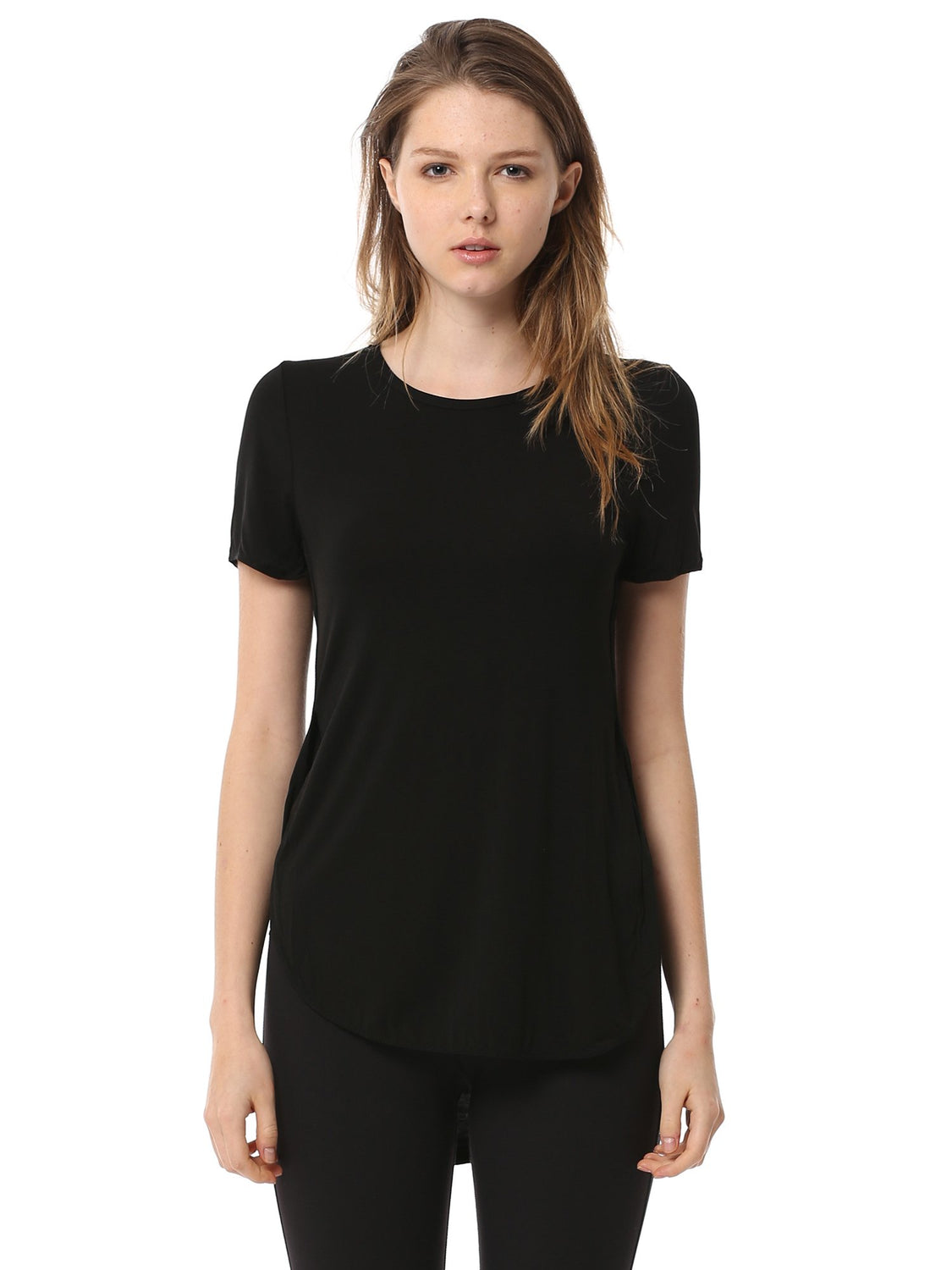 HI LO SPLIT SIDE TEE, BLACK