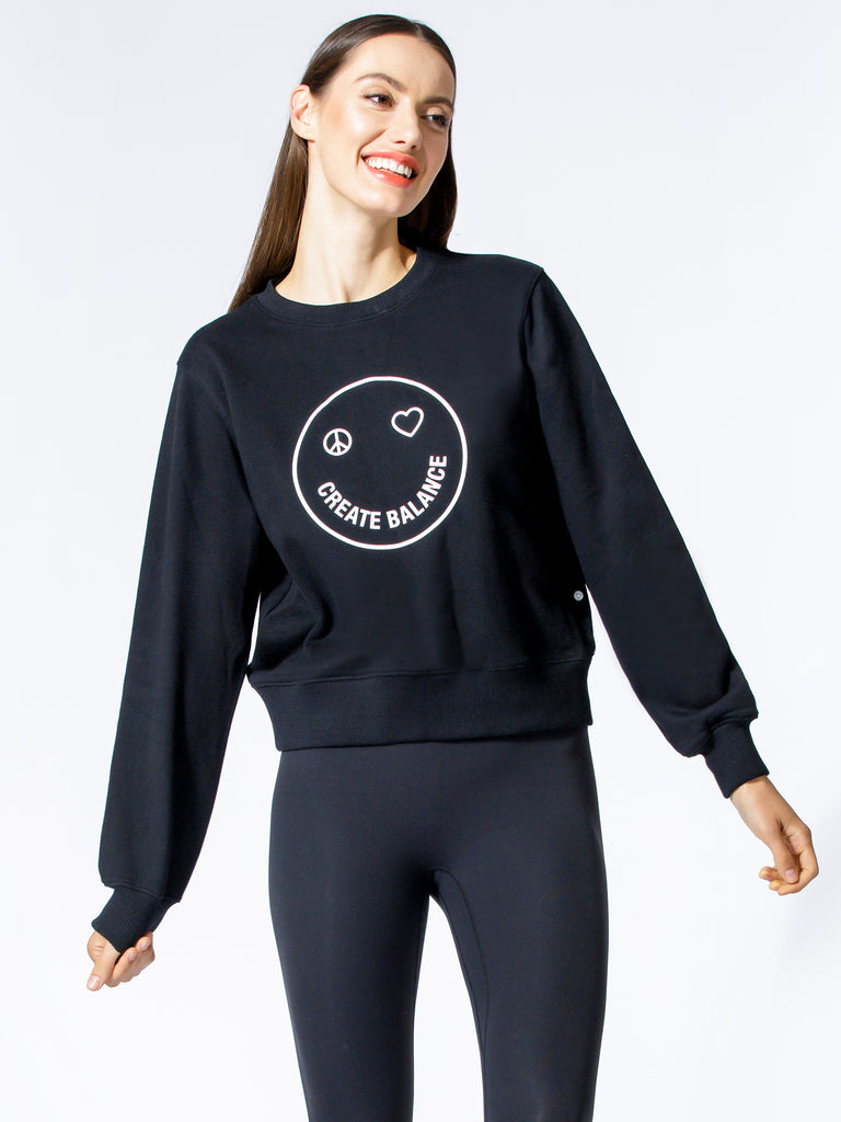HAPPY GLOW SWEATSHIRT, BLACK