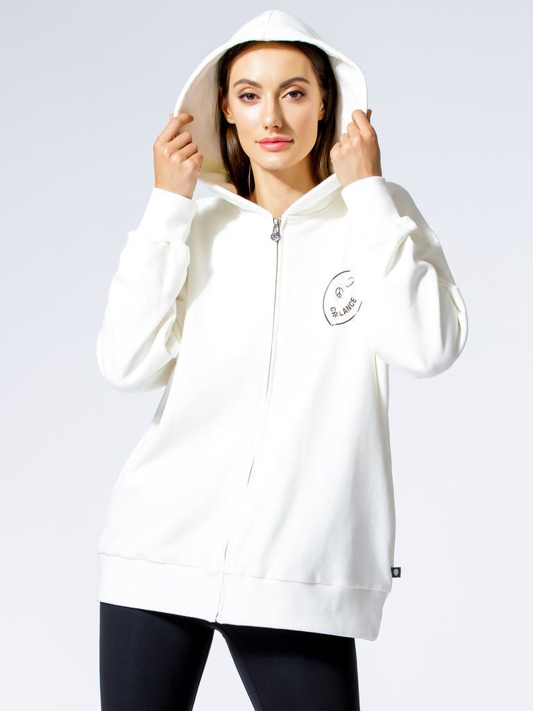 HAPPY GLOW ZIP HOODIE, WHITE