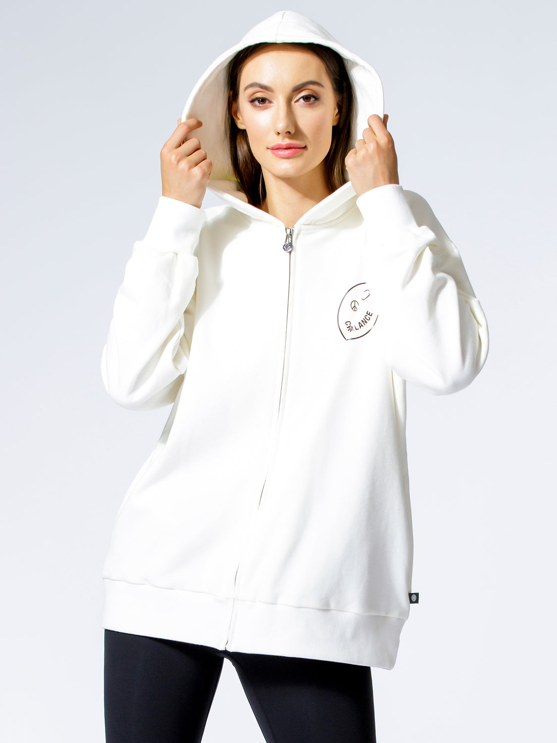 HAPPY GLOW ZIP HOODIE, WHITE