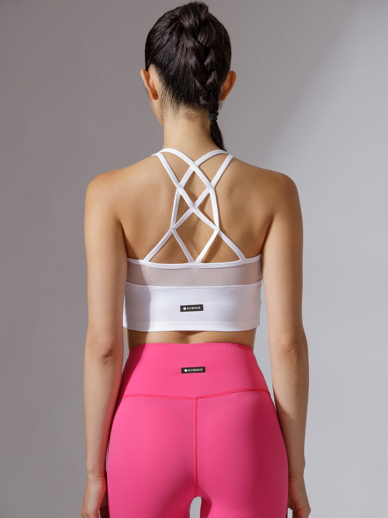 LABRYINTH CROPPED TANK, WHITE/WHITE MESH