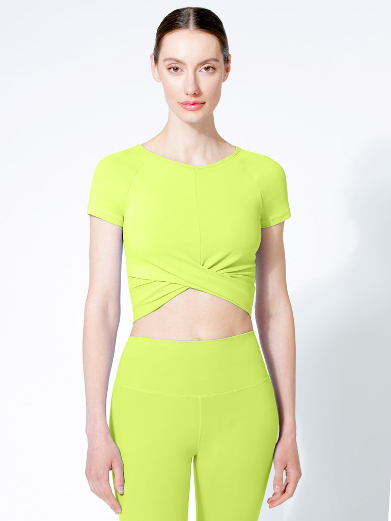SHORT SLEEVE NUDE FRONT WRAP TEE, GLOW