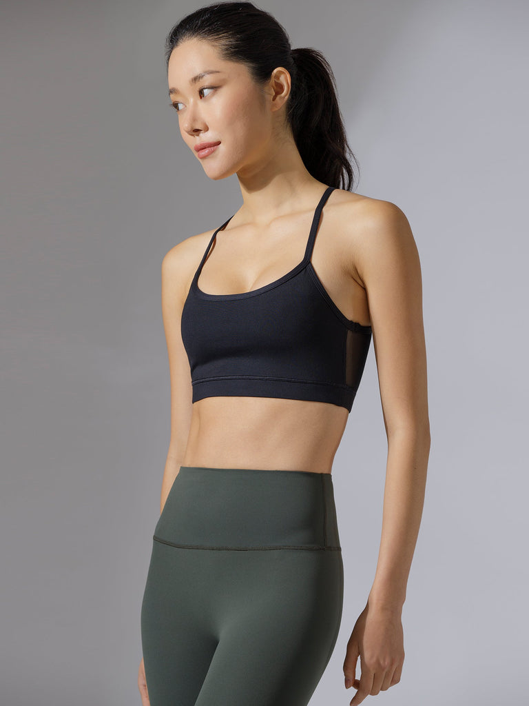 CRESCENT BRA, BLACK/BLACK MESH