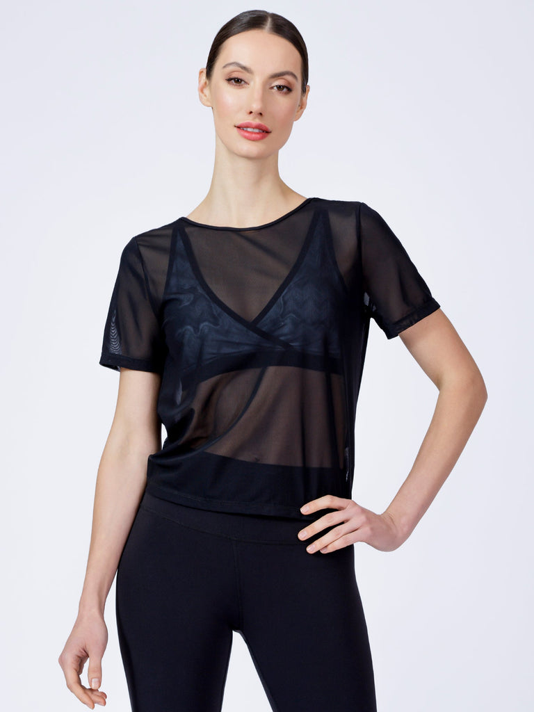 MESH TWIST TEE, BLACK MESH