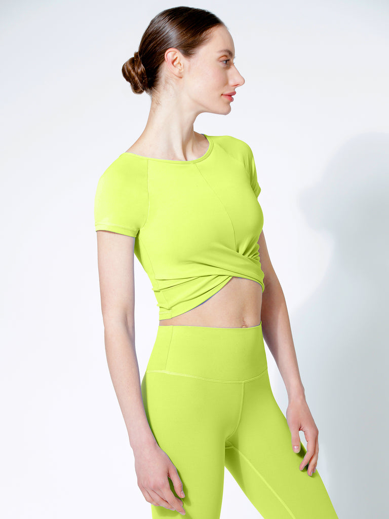 SHORT SLEEVE NUDE FRONT WRAP TEE, GLOW