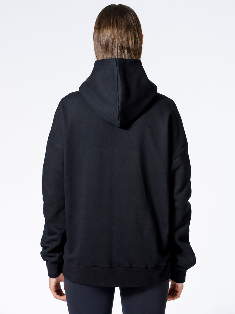 RUCHED RUNWAY HOODIE, BLACK