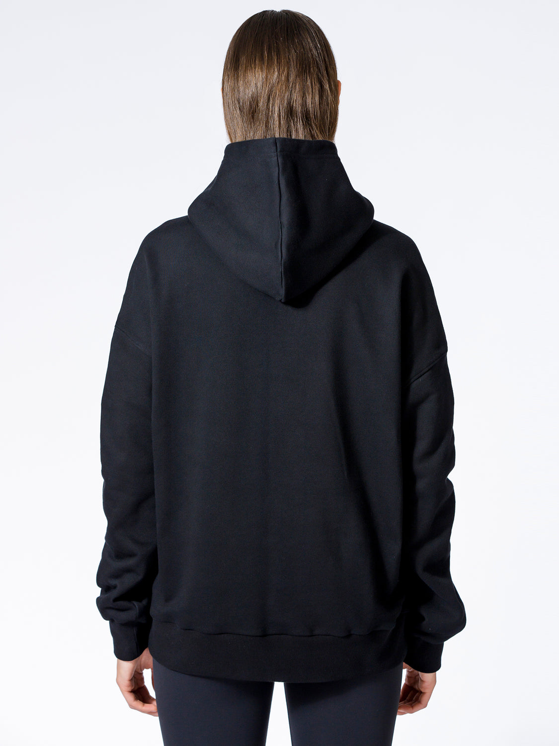 RUCHED RUNWAY HOODIE, BLACK
