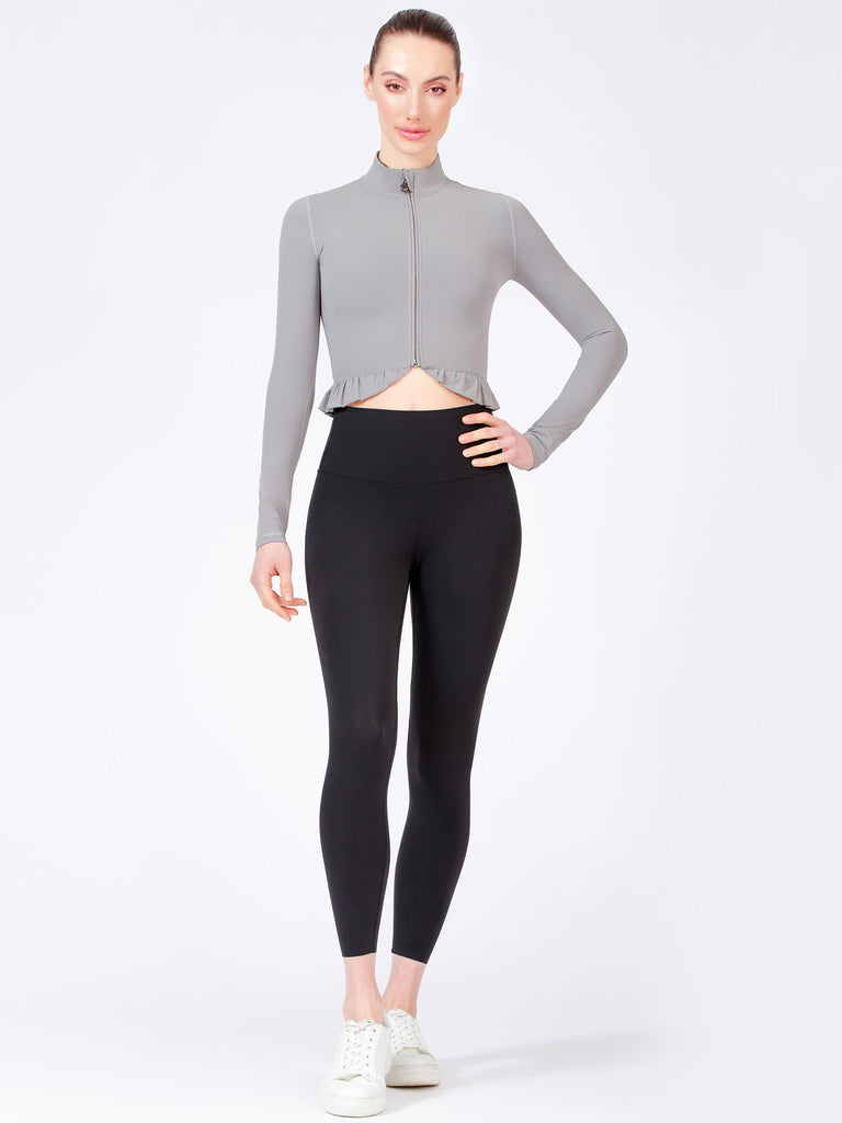 CROPPED RUFFLES JACKET, LUNAR GREY