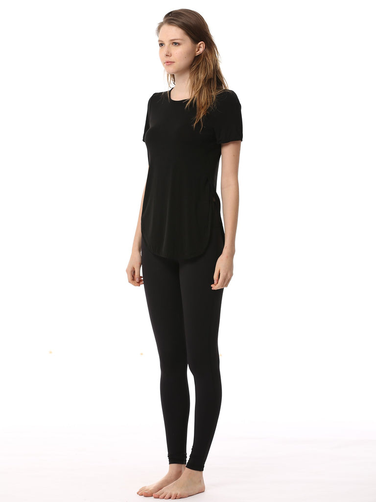 HI LO SPLIT SIDE TEE, BLACK