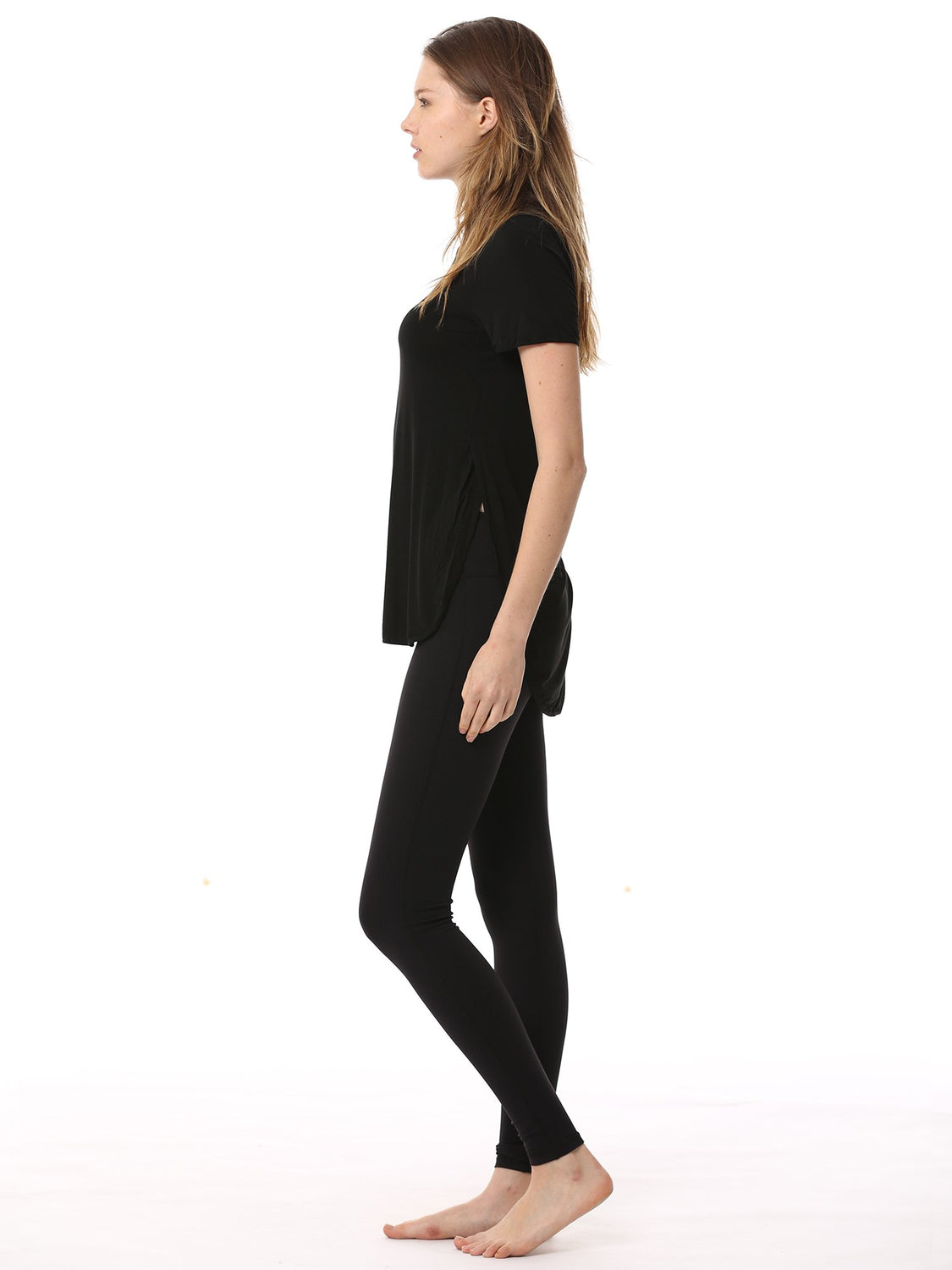HI LO SPLIT SIDE TEE, BLACK